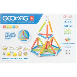 GEOMAG - SUPERCOLOR - 60 Pezzi - 100% Plastica Riciclata - Costruzioni Magnetiche per Bambini dai 3 Anni   STEM