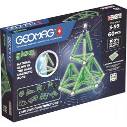 GEOMAG - GLOW RECYCLED - 60 pezzi - costruzioni magnetiche fosforescenti